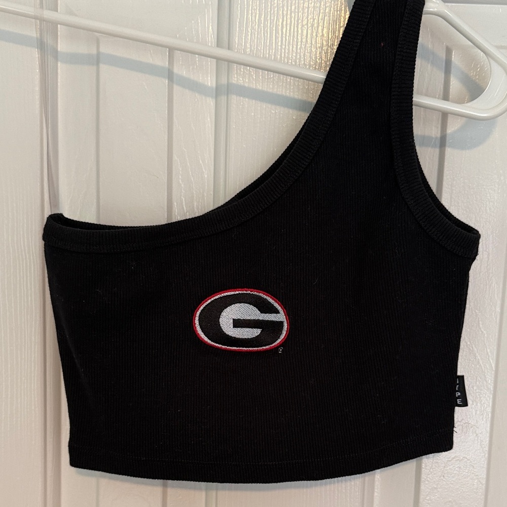 Stylish Black One-Shoulder Crop Top with Logo